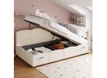 Letto Imbottito Idraulico Flieks 90X200Cm Con Contenitore, Divano Letto Day Bed Con Usb E Type-C, Letto Contenitore Letto Singolo, Bouclé, Beige