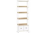 Libreria - Scaffale In Piedi - Con 5 Ripiani - Struttura In Metallo - Con Anta E Cassetto - Dimensioni 40 X 187 X 30 Cm - Portata 40 Kg Totali, 10 Kg Per Ripiano - Blu
