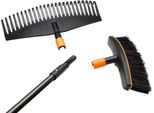 Fiskars Rastrello A Foglie Larghe + Scopa Per Terrazzi + Manico L - Set Fiskars 1016608