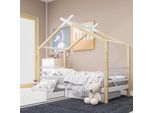 Letto Per Bambini Sweiko 90X200Cm Con 2 Cassetti E Rete A Doghe In Legno Di Pino Massiccio Bianco - Naturale