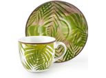 Excelsa Set Di 6 Tazze Da Caffè Espresso Con Piattini Foliage In Porcellana 7 Cl Colorata