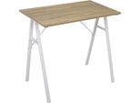 Scrivania Rebecca Mobili In Fibra Di Legno E Acciaio, Bianco E Beige