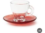 Excelsa Set Di 6 Tazze Da Caffè Espresso Con Piattini Petra In Vetro 9 Cl Rosso