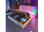 Letto Imbottito Sweiko Letto Matrimoniale Funzione Di Ricarica Usb Type C App-Control Led Letto Contenitore 160×200 Struttura Letto, Rete A Doghe In Legno, Materiale Lino Beige (Senza Materasso)