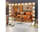 Vanitii Hollywood Specchio Per Il Trucco 80Cm X 58Cm Con Illuminazione 18 Luci Dimmer 3 Modalità Di Illuminazione Specchio Per Il Trucco Per Il Bagno Tavolo Da Toilette Bianco