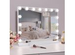 Vanitii Hollywood Specchio Per Il Trucco 58Cm X 46Cm Con Illuminazione 15 Luci Dimmer 3 Modalità Di Illuminazione Specchio Per Il Trucco Per Il Bagno Tavolo Da Toilette Bianco