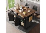 Fortuna Lai Isola Da Cucina, Carrello Di Servizio Con Piano Di Lavoro Estraibile, Armadio Da Cucina, Carrello Da Cucina, Carrello Isola Da Cucina, Carrello Portavivande Con Quattro Ante E Due Cassetti, Carrello Portavivande Con Venature Del Legno, Nero