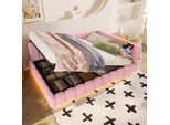 Flieks Letto Imbottito Idraulico Daybed 140X200Cm, Divano Letto Con Usb E Type-C, Letto Giovanile Daybed Con Led, Letto Contenitore In Pile, Rosa