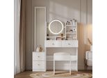 Flieks, Tavolo Da Toilette Con Sgabello, Mensola E Specchio A Figura Intera, Cassettiera Per Il Trucco, Tavolo Da Toilette Con Specchio Girevole, Set Completo Di Tavolo Da Toilette, Bianco