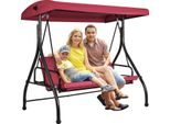 Sedia A Dondolo Da Patio A 3 Posti, Dondolo Hollywood Con Tettuccio Regolabile, Cuscino Rimovibile E Struttura In Lega D'acciaio, Per Balcone, Cortile, Bordo Piscina, Rosso Bordeaux