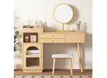Set Di Tavolini Da Toilette Sweiko, Tavolino Cosmetico Con Specchio Led E Illuminazione A 3 Colori, Tavolino Da Toilette In Legno Per Camera Da Letto - Dimensioni: L120/H90/T40 Cm(Senza Sgabello) (