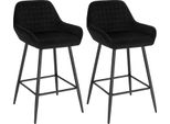 Sgabello Da Bar Di Design - Set Di 2 - Velluto E Metallo - Con Braccioli, Schienale, Poggiapiedi - Altezza Seduta 64 Cm - Seduta 34×37 Cm - Non Regolabile In Altezza - Nero