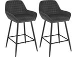 Sgabello Da Bar In Velluto - Set Di 2 - Con Braccioli - Schienale - Poggiapiedi - Altezza Seduta 64 Cm - Seduta 34X37 Cm - Grigio Scuro
