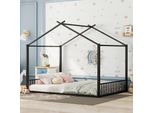 Letto Per Bambini Flieks 140X200Cm, Letto Da Terra Letto Matrimoniale Per Bambini Con Rete A Doghe, Letto Da Gioco Letto In Ferro Per La Camera Dei Bambini, Nero
