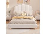 Letto Imbottito Flieks 90X200Cm Con Rete A Doghe, Letto Singolo Letto Per Ragazzi Con Testiera, Letto Per Bambini Letti Classici Letto In Legno, Peluche, Bianco