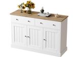 Fortuna Lai Credenza Testurizzata Con Incisione, 3 Ante E 2 Cassetti, Apertura A Pressione, Maniglie In Argento, Bianco