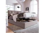 Letto Imbottito Sweiko Letto Singolo 90X200Cm Con Testata Regolabile E Rete A Doghe Letto A Molle Idrauliche Con Contenitore In Velluto Grigio Chiaro (Senza Materasso)