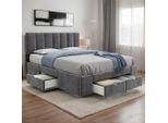 Letto Imbottito Sweiko 140 X 200 Cm, Con Rete A Doghe, Con Schienale, Con 4 Cassetti, Grigio