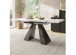 Tavolo Da Pranzo Allungabile Flieks, Tavolo Allungabile Con Gambe A Colonna, Ampio Piano Di Lavoro, Tavolo Per Sala Da Pranzo Soggiorno Ufficio, Bianco
