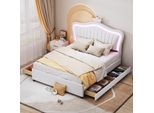 Letto Per Bambini Letto Imbottito 140 X 200 Cm, Struttura Letto Singolo Con Cassetti, Luci Led, Rete E Schienale A Doghe