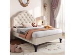 Letto Imbottito 90 X 200 Con Rete A Doghe E Testiera, Letto Imbottito Con Testiera Regolabile In Altezza, Letto Per Ragazzi, Letto Singolo, Velluto, Beige