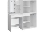 Vicco Tavolo Da Toeletta Isabelle, 140 Cm Con Illuminazione Led E Armadi, Bianco