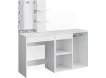 Vicco Tavolo Da Toeletta Isabelle, 140 Cm Con Illuminazione Led E Armadio, Bianco