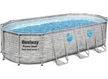 Bestway® Power Steel™ Swim Vista Series™ Set Completo Di Piscina A Telaio Con Pompa Filtro 549 X 274 X 122 Cm, Aspetto Muro Di Pietra (Grigio Crema), Ovale