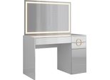 Vicco Tavolo Da Toeletta Adela, 115 Cm Con Specchio A Led, Bianco Lucido