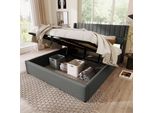 Letto Imbottito Flieks 140X200Cm, Letto A Molle Idrauliche Con Rete A Doghe, Letto Contenitore Letto Matrimoniale Letto In Legno Massiccio, Tessuto Di Lino, Grigio