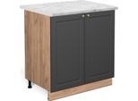 Vicco Mobiletto Base Cucina Fame-Line, 80 Cm Con Ripiano, Pl Marmo, Antracite-Oro/Quercia Dorata