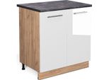 Vicco Mobiletto Base Cucina Fame-Line, 80 Cm Con Ripiano, Pl Antracite, Bianco Lucido/Quercia Dorata
