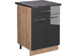 Vicco Mobiletto Base Per Cucina Fame-Line, 60 Cm Con Cassetto, Pt Antracite, Antracite Lucido/Quercia Dorata