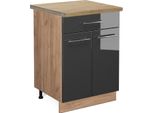 Vicco Mobiletto Base Per Cucina Fame-Line, 60 Cm Con Cassetto, Pt Rovere, Antracite Lucido/Quercia Dorata