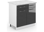Vicco Mobiletto Base Per Cucina Fame-Line, 80 Cm , Pt Marmo, Antracite Lucido/Bianco