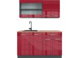 Vicco Cucina Monoblocco R-Line, 140 Cm , Pl Rovere, Rosso Lucido/Antracite/Antracite