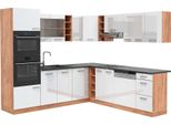 Vicco Cucina Angolare Completa R-Line, 237 X 247 Cm , Pt Antracite, Bianco Lucido/Oro Power Oak