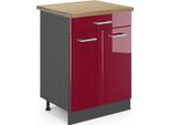 Vicco Mobiletto Base Per Cucina R-Line, 60 Cm , Pl Rovere, Rosso Lucido/Antracite