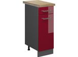 Vicco Mobiletto Base Per Cucina R-Line, 30 Cm , Pl Rovere, Rosso Lucido/Antracite