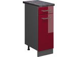 Vicco Mobiletto Base Per Cucina R-Line, 30 Cm , Pl Antracite, Rosso Lucido/Antracite