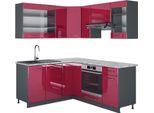 Vicco Cucina Angolare Completa Fame-Line, 160 X 190 Cm , Pl Marmo, Bordeaux Lucido/Antracite/Antracite