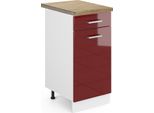 Vicco Mobiletto Base Per Cucina R-Line, 40 Cm , Pl Rovere, Rosso Lucido/Bianco