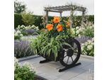 Fioriera In Legno + Ruote Del Carrello Decorazione Giardino Mangiatoia In Legno Nero