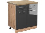 Vicco Mobiletto Base Per Cucina Fame-Line, 80 Cm , Pt Rovere, Antracite Lucido/Quercia Dorata
