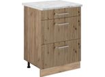 Vicco Mobiletto Base Per Cucina R-Line, 60 Cm Pt Marmo, Rovere Artigianale/Quercia Dorata