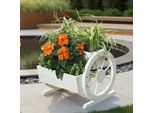 Fioriera In Legno + Ruote Del Carrello Decorazione Giardino Mangiatoia In Legno Bianco