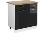 Vicco Mobiletto Base Per Cucina R-Line, 80 Cm , Pt Rovere, Nero Lucido/Bianco