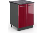 Vicco Mobiletto Base Cucina Fame-Line, 60 Cm , Pt Antracite, Rosso Bordeaux Lucido/Antracite