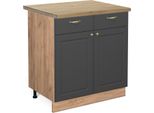 Vicco Mobiletto Base Per Cucina Fame-Line, 80 Cm , Pt Rovere, Antracite-Oro/Quercia Dorata