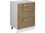 Vicco Mobiletto Base Per Cucina R-Line, 60 Cm Con Cassetti, Senza Piano Di Lavoro, Rovere Artigianale/Bianco